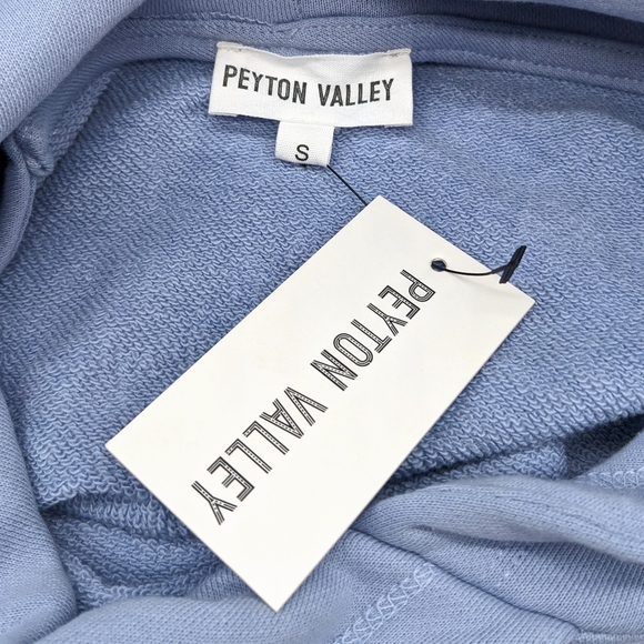 Peyton Valley Cropped Sweatshirt Hoodie W Cutout Shoulder, Blue, Women's Small - Picture 6 of 7